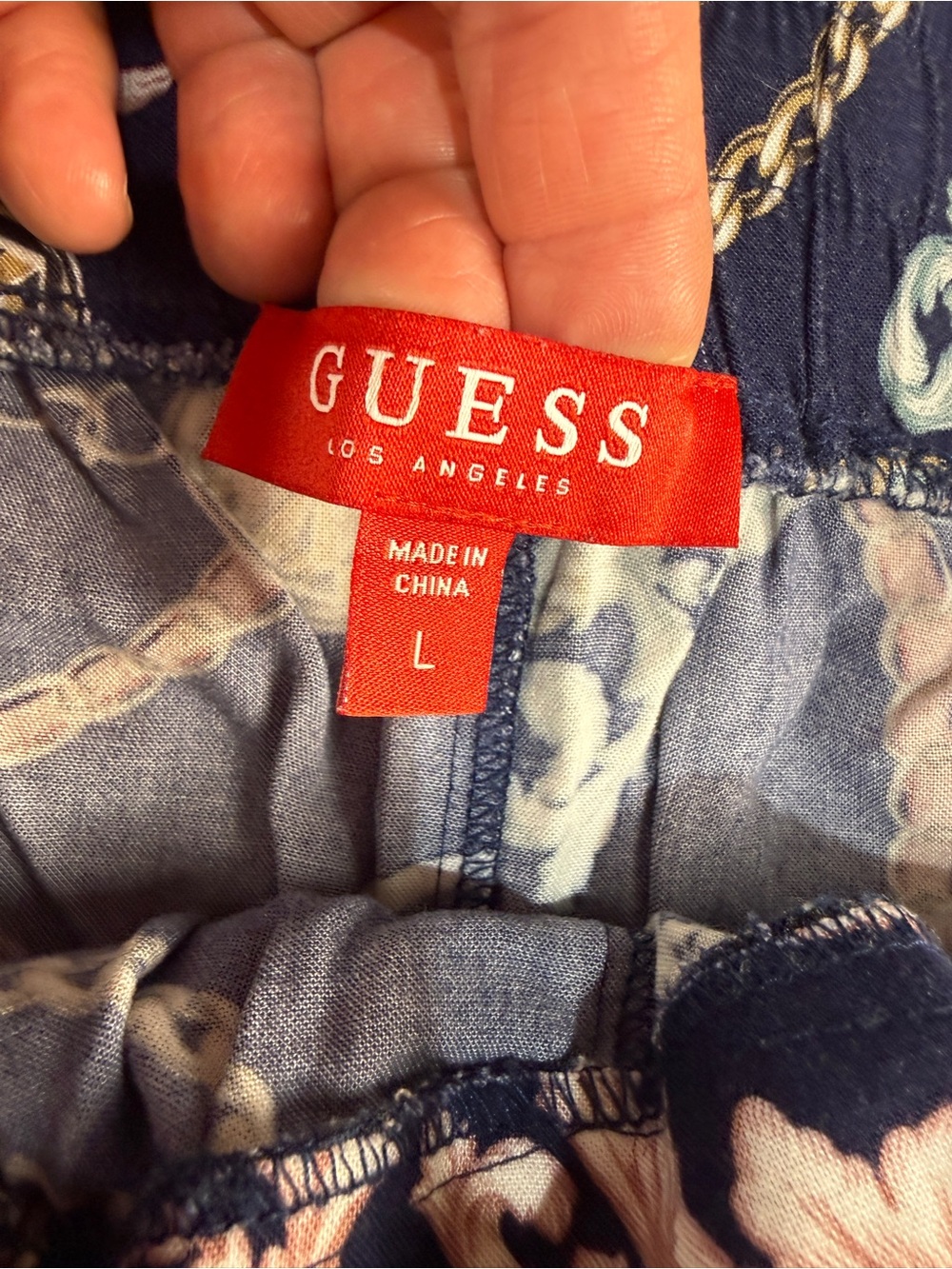 GUESS Navy Baroque Chain Print Wide Leg Pants Size Large - Picture 5 of 7